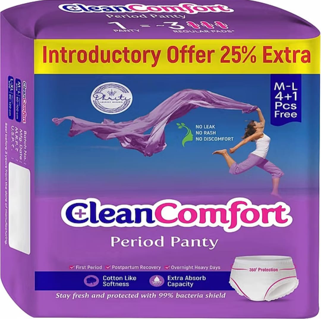 CleanComfort Period Panty purple pack, M–L size, 4 pieces plus 1 free