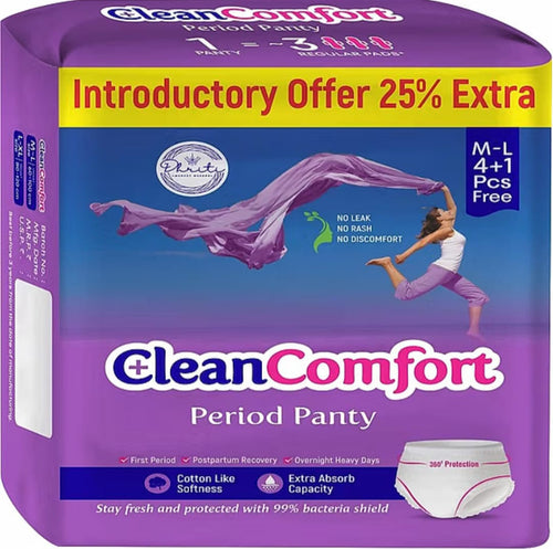 CleanComfort Period Panty purple pack, M–L size, 4 pieces plus 1 free