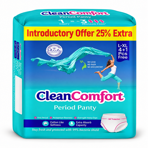 CleanComfort disposable period panty L-XL, 4+1 free five-piece pack on a white background
