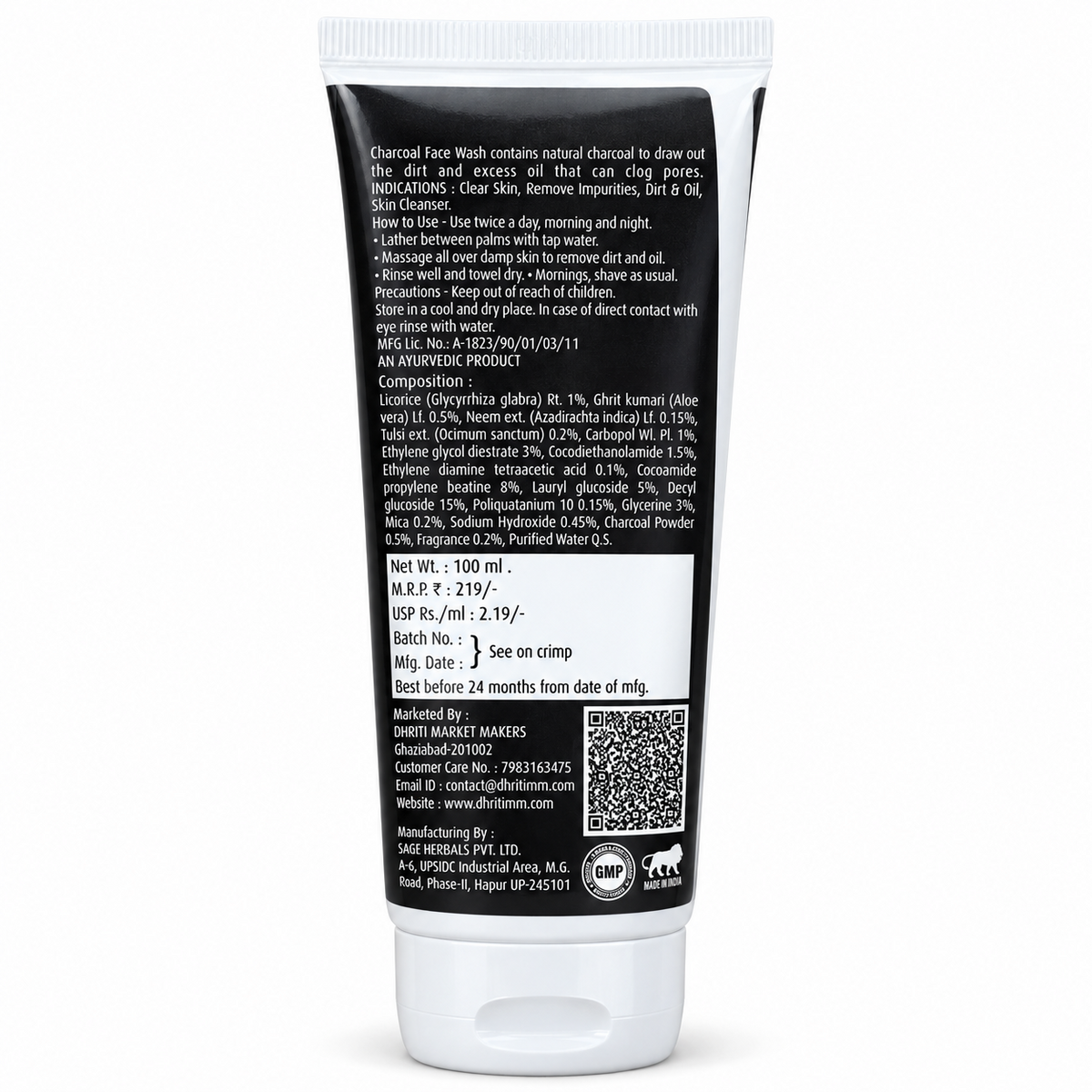Desi Munda Charcoal Face Wash 100 ml – back label with ingredients and directions