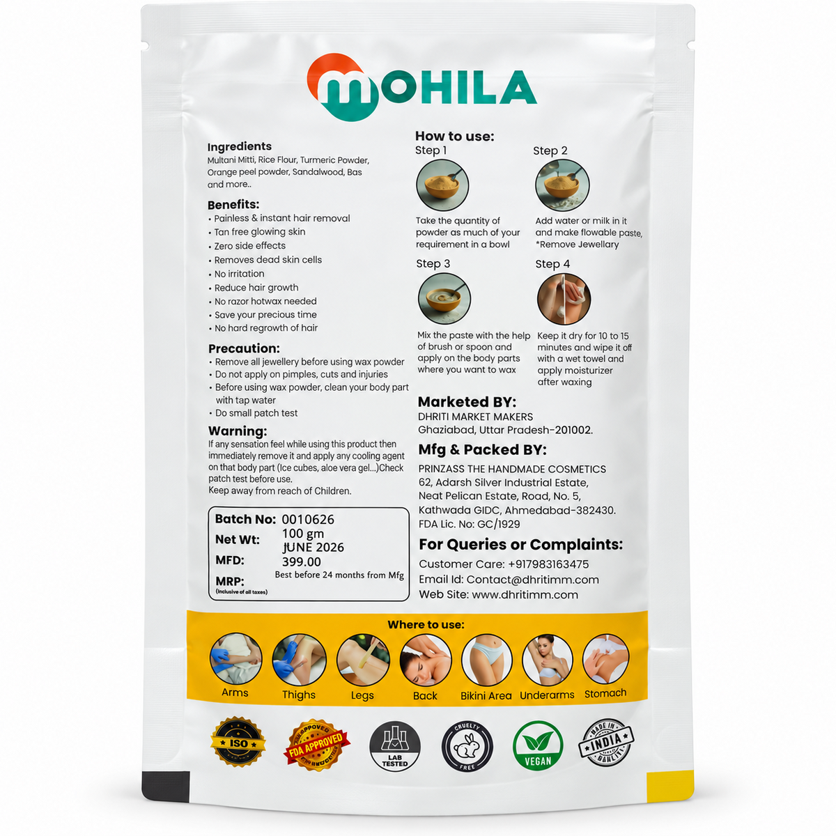 Mohila Orange Waxing Powder 100 g – back