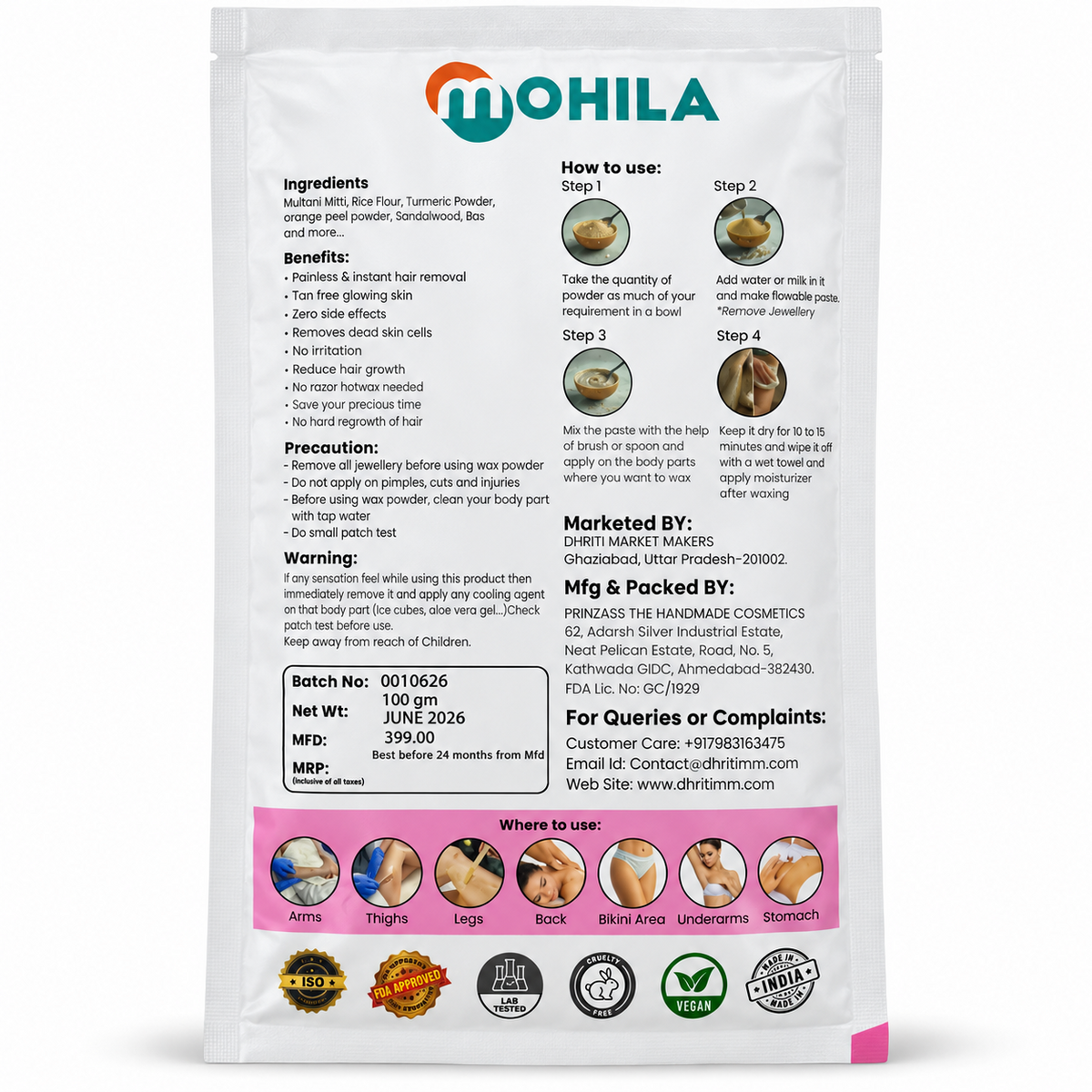 Mohila Rose Waxing Powder 100 g back