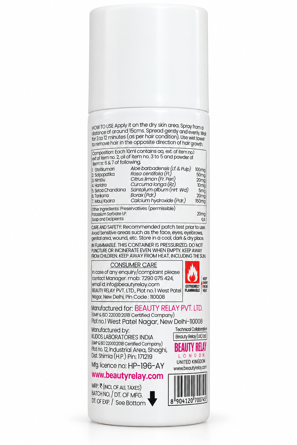 Nilhair Hair Removal Cream Spray 130 ml back
